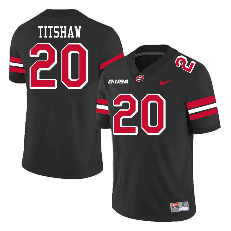 Western Kentucky Hilltoppers #20 Tate Titshaw College Football Jerseys Stitched-Black